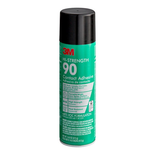 A green can of 3M Hi-Strength 90 spray adhesive with white text.