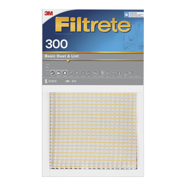 A white and orange box of 3M Filtrete MPR 300 air filter with yellow and blue text.