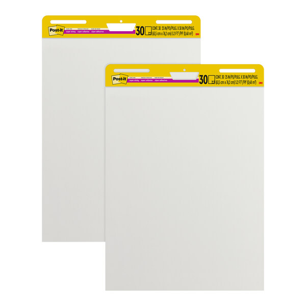 Two white rectangular Post-It easel pads.