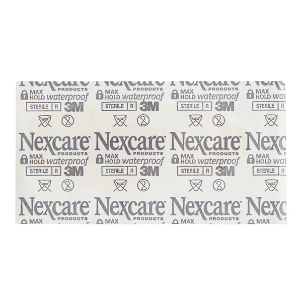 A white rectangular box of 3M Nexcare waterproof bandages with black text.