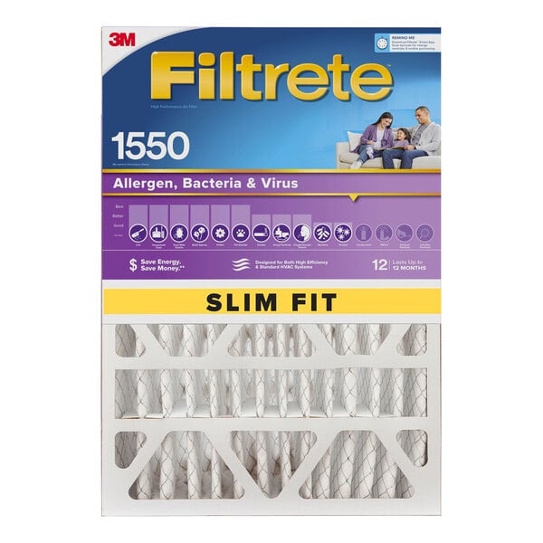 A white box of 3M Filtrete Slim Fit Ultra Allergen Reduction air filters.