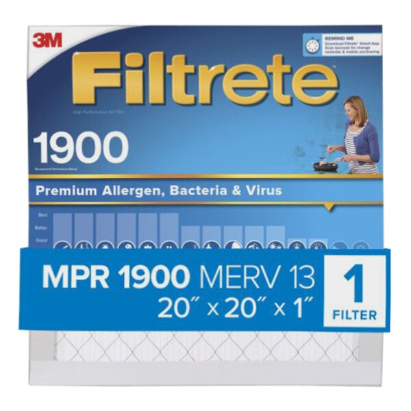 A box of 3M Filtrete air filters with a blue and white label.