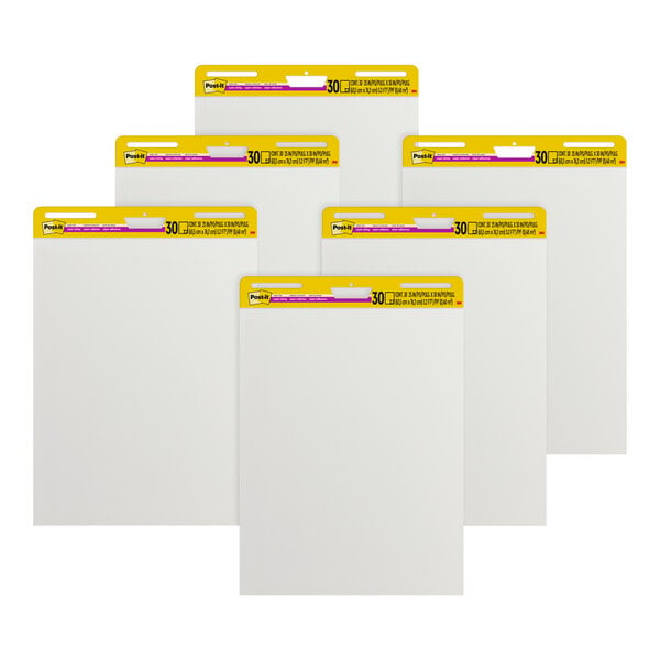 3M Post-It Super Sticky Easel Pads with yellow labels on white paper.