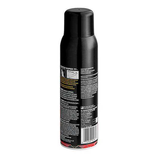 A black 3M Scotch Super 77 spray adhesive can with white and yellow text.