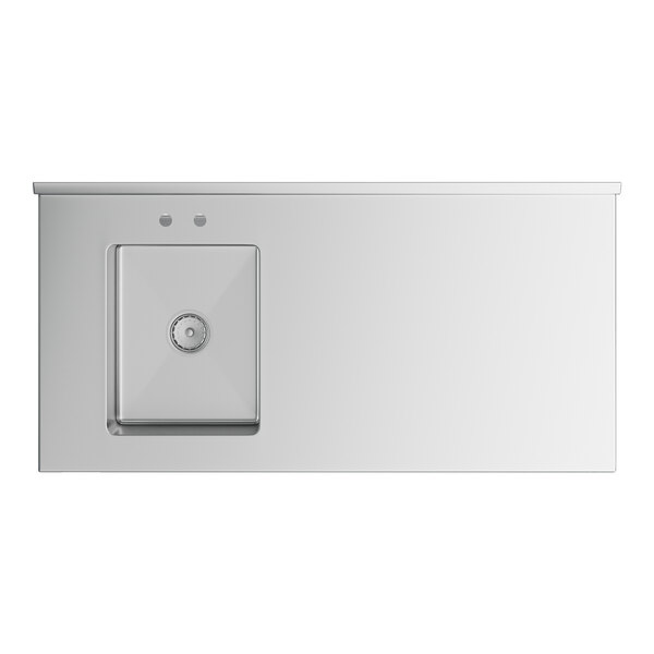 A white rectangular object with a stainless steel sink on the left.