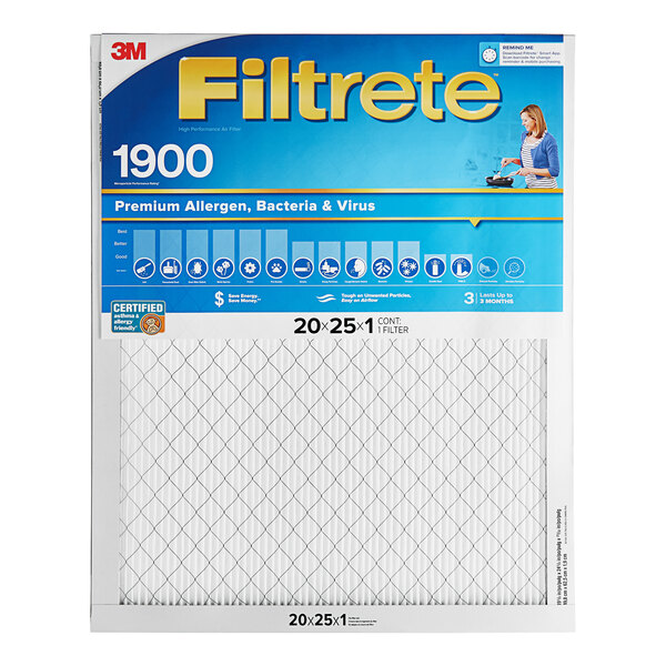 A 3M Filtrete air filter with a white background.