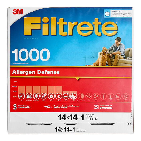 A box of Filtrete allergen defense air filters on a white background.