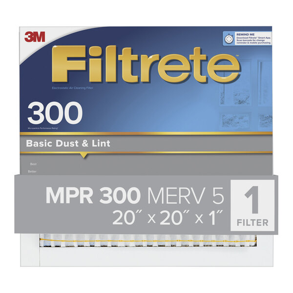 A white and blue box of 3M Filtrete air filters with white text.