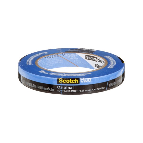 A roll of 3M ScotchBlue™ blue painter's tape with white and blue packaging.