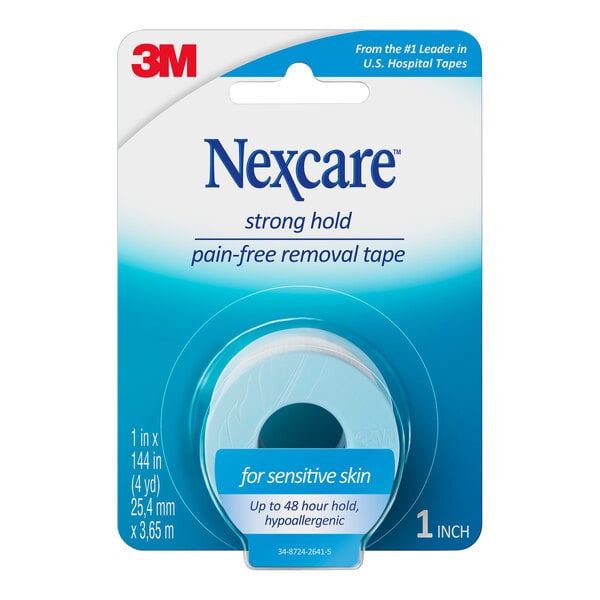 A package of 3M Nexcare first aid tape with strong hold adhesive.
