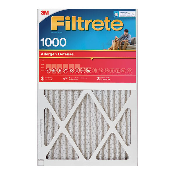 A box of 3M Filtrete MPR 1000 allergen defense air filters.