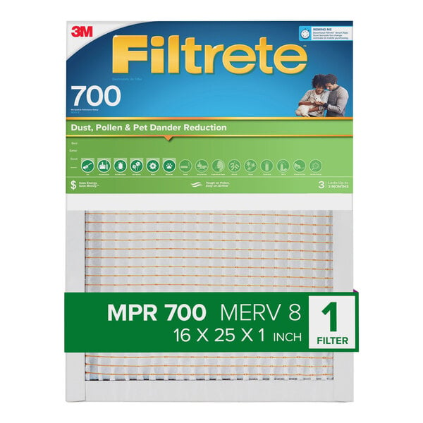 A box of 3M Filtrete MPR 700 air filters with yellow text on the box.