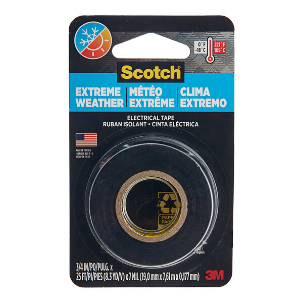 A package of 3M Scotch Extreme Weather Vinyl Electrical Tape with a black label on it.