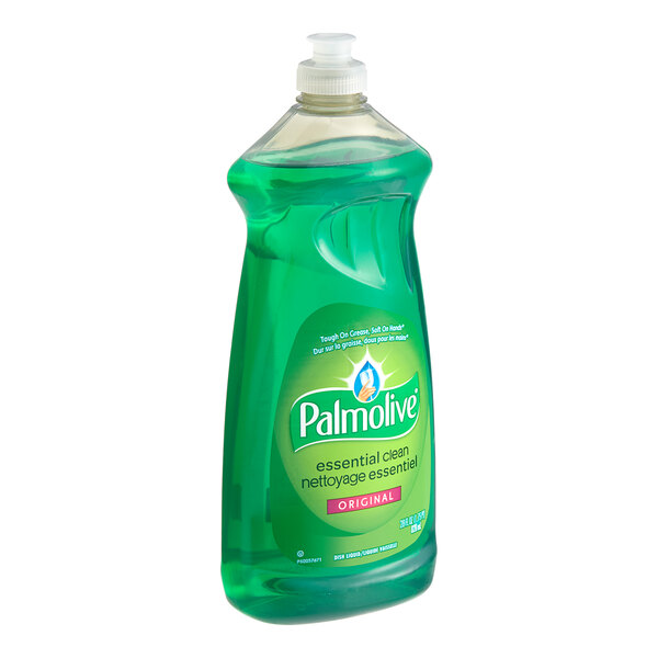 A green bottle of Palmolive dishwashing liquid with a green label.