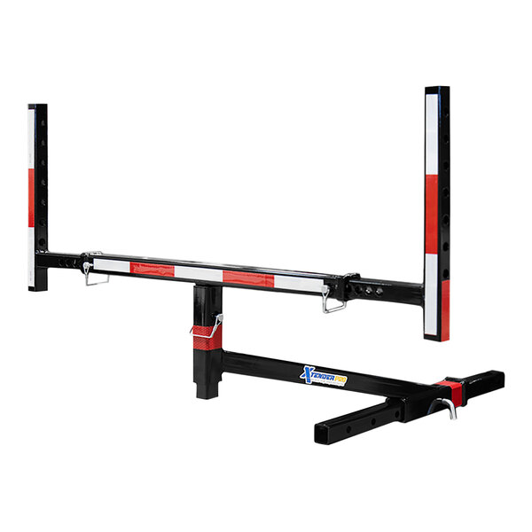 A black and red metal Paragon Pro Manufacturing Solutions truck bed extender with a red handle.