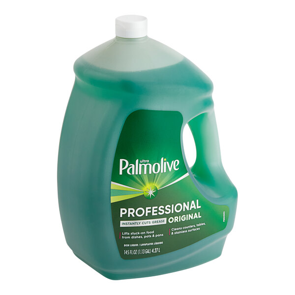 A bottle of Palmolive Ultra Professional Original Scent green liquid dishwashing liquid on a counter.
