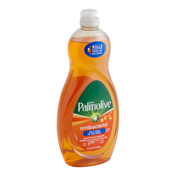 A plastic bottle of Palmolive Antibacterial Dishwashing Liquid.