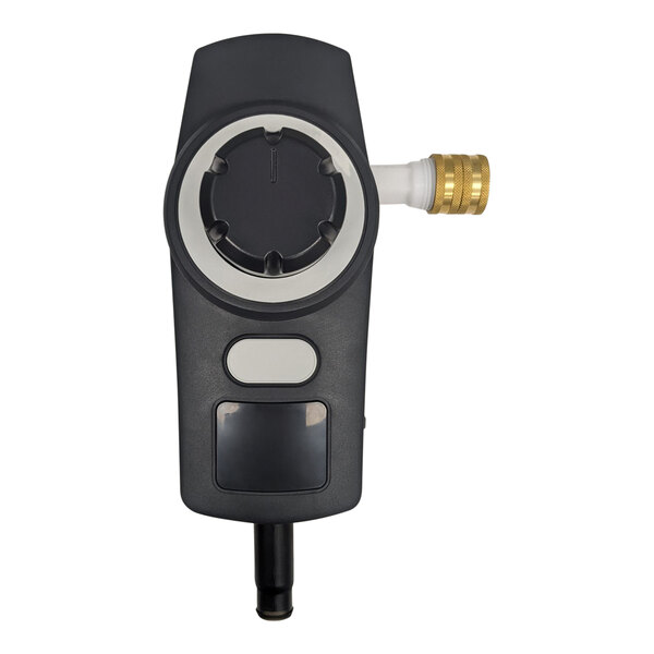 A black and white Brightwell EcoMix Compact chemical dispenser with a gold connector.