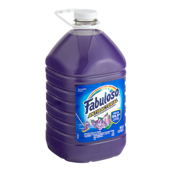 A large jug of Fabuloso Lavender Scent Multi-Purpose Cleaner with purple liquid inside.