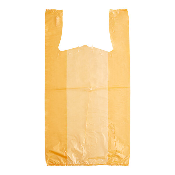 A yellow plastic t-shirt bag.