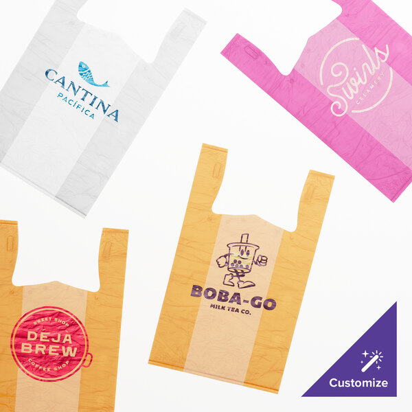 A group of orange plastic T-shirt bags.