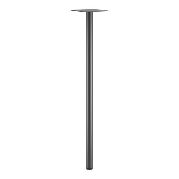 A black cylindrical metal pole with a square metal post.