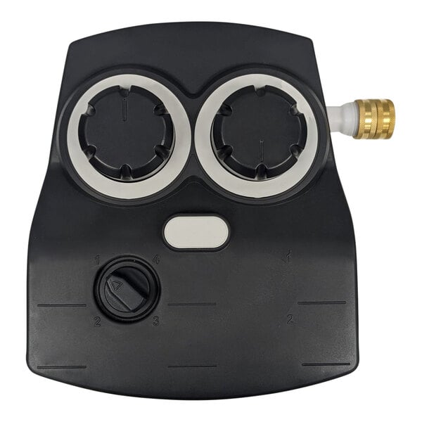 A black and white Brightwell EcoMulti Compact chemical dispenser with two knobs.