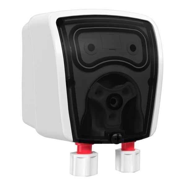 A white box with black and red plastic parts for a Brightwell Quantura laundry dose pump.