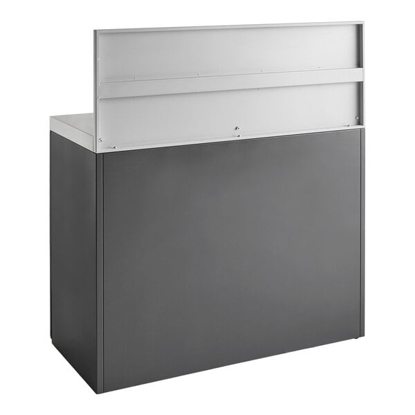 A dark gray Lancaster Table & Seating rectangular waste receptacle with a grey panel cover.