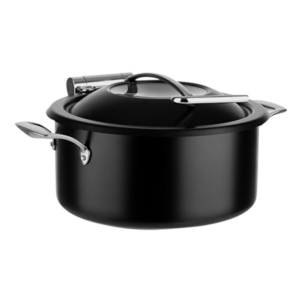 An APS black induction chafer with a hinged lid.