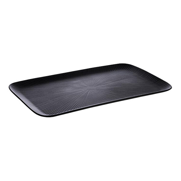 A black rectangular APS Nero melamine serving tray.