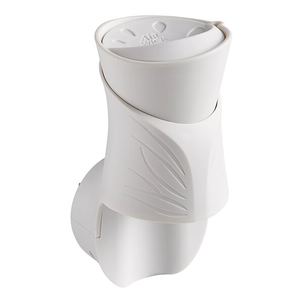 A white plastic Air Wick scented oil warmer with a curved design.