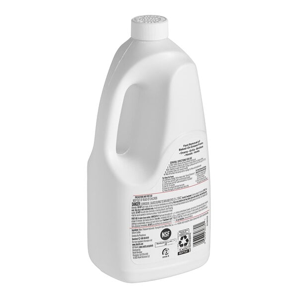 A white plastic container of Easy-Off Liquid Oven and Grill Cleaner with a handle.