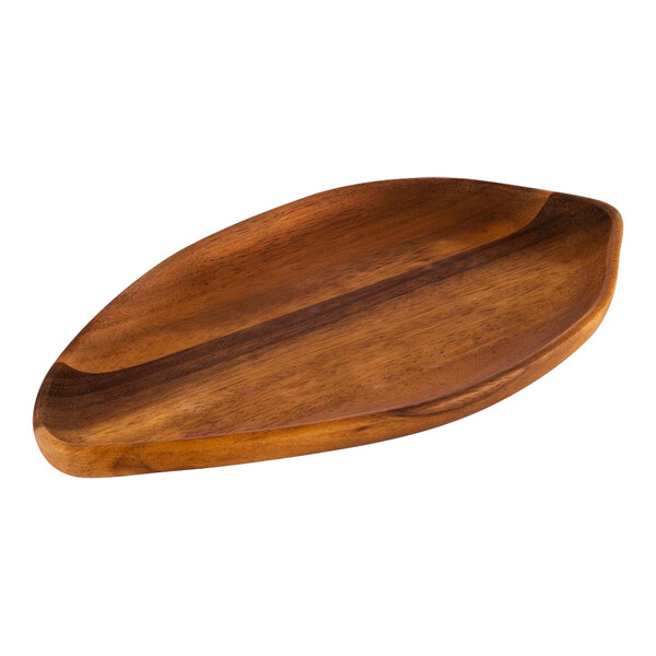 An APS organic acacia wooden serving bowl with a large oval shape.