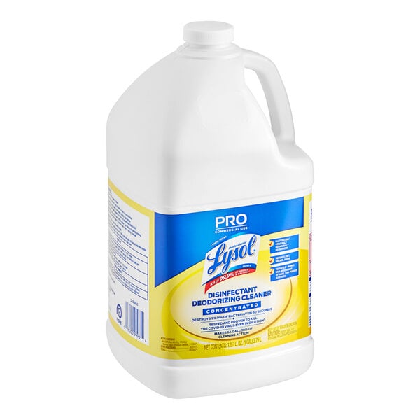 A white jug of Professional Lysol Concentrated Cleaner with a blue and yellow label.
