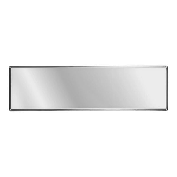 A white rectangular stainless steel serving tray with a silver frame.