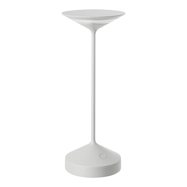 An Abert Tempo white table lamp with a round base.