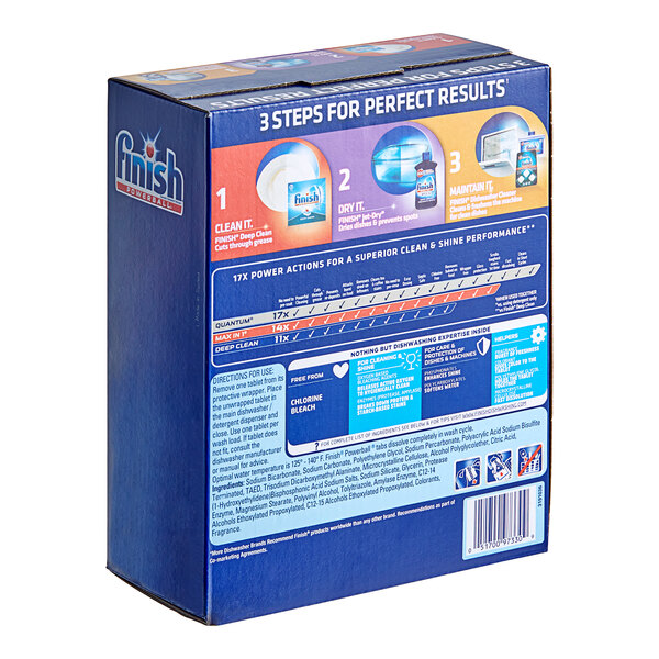 A blue box of Finish Powerball Dishwasher Detergent Tabs with white and blue text.