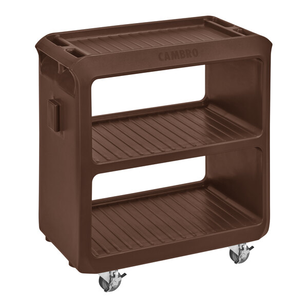 A brown Cambro service cart with wheels.