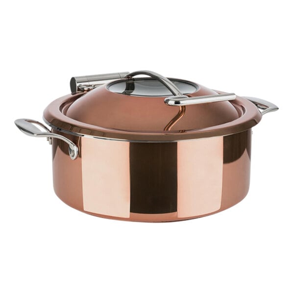 A APS copper chafer with a hinged lid.
