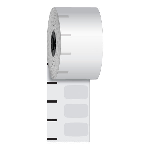 A roll of white paper with a black and white adhesive liner.