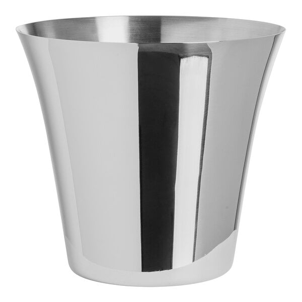 A silver stainless steel wine bucket.