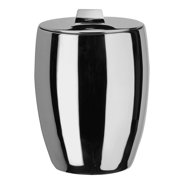 An Abert stainless steel ice bucket with a lid on a white background.