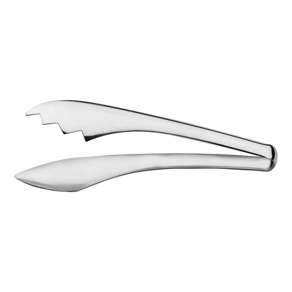 A silver Abert stainless steel roast tongs with a white background.