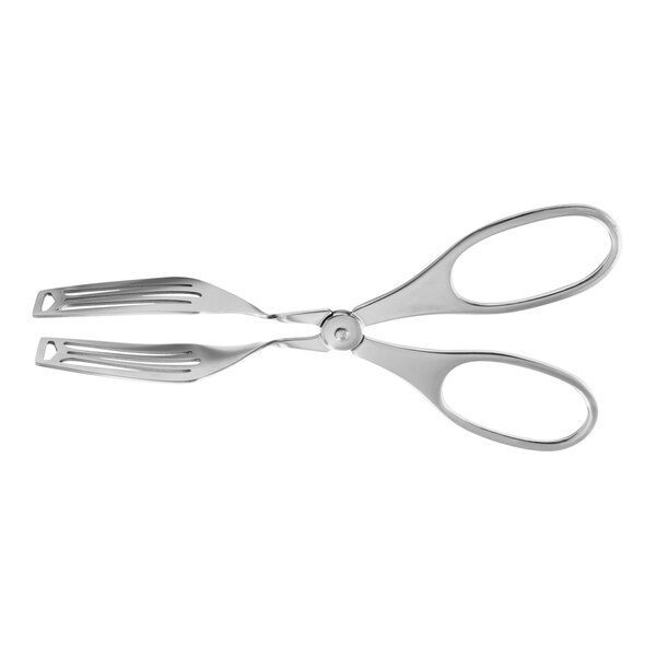 A close-up of a pair of silver scissors.