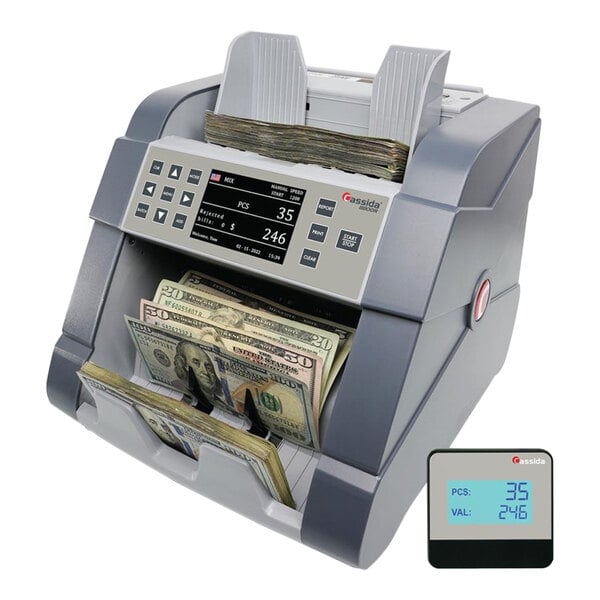 A Cassida 8800R bill counting machine with a digital display.