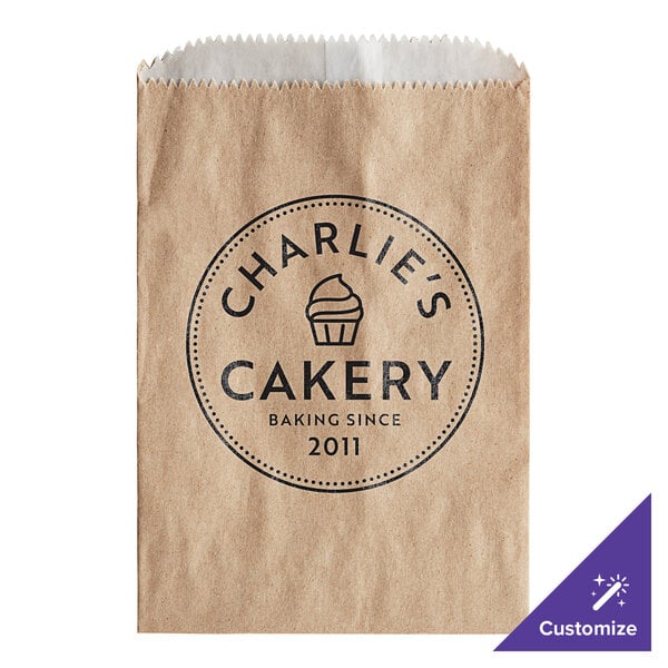 A brown Kraft paper bag with black customizable text.