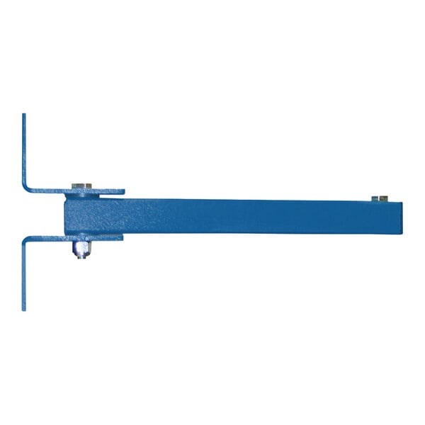A blue steel Patterson rack mount for industrial fans with screws on a white background.
