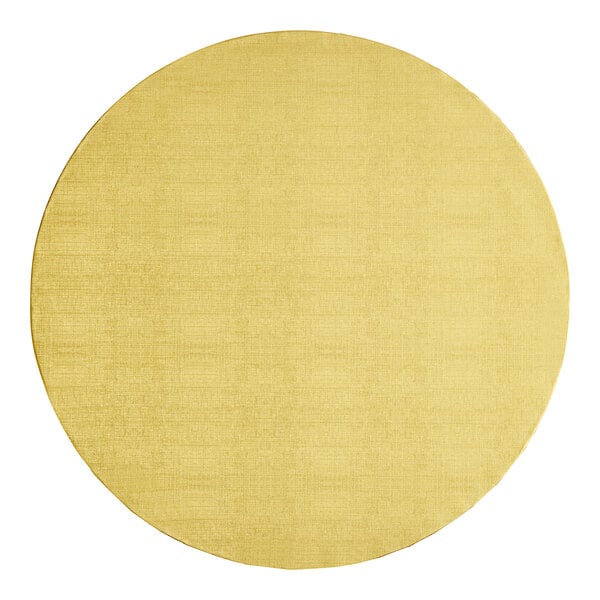 A yellow circular Baker's Lane cake drum.