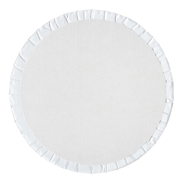 A white round Baker's Lane cake drum with white edges.